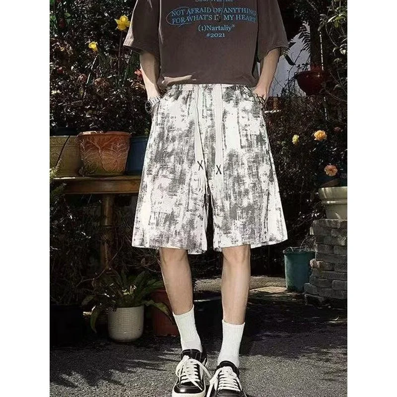 Camouflage Tie Dye Five-Quarter Shorts Men's plus Size Streetwear Sporty Casual Summer Style Loose Fit Teenager Polyester Fiber