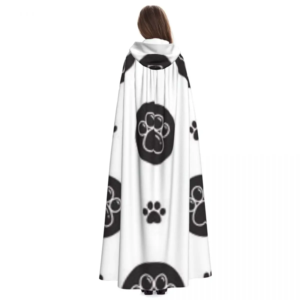 Dog Paw Hooded Cloak Polyester Unisex Witch Cape Costume Accessory