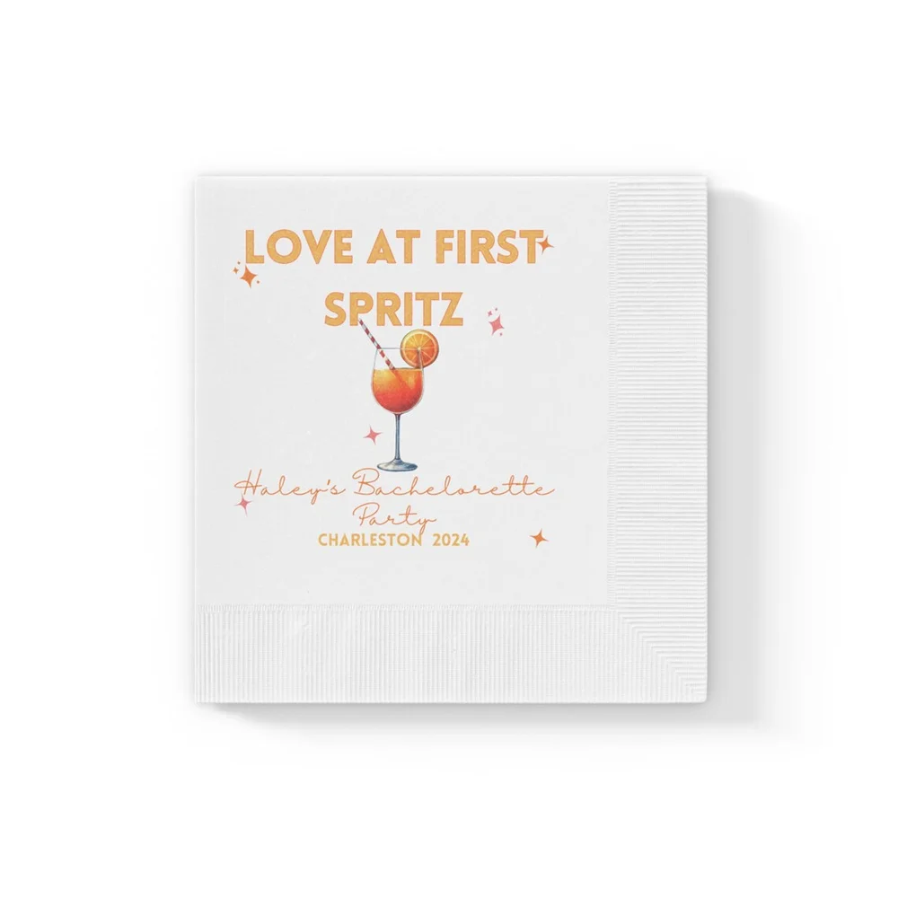 

50PCS Custom Love At First Spritz Napkins with Aperol Spritz Design for Bachelorette & Bridal Showers Personalized Party Decor W