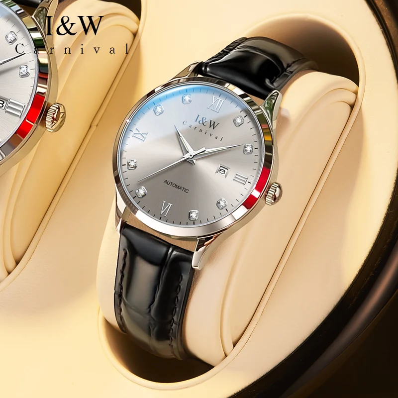 

Carnival Brand High-End IW Series Luxury Sapphire Glass Mechanical Watch for Women Leather Strap Waterproof Luminous Watch Reloj