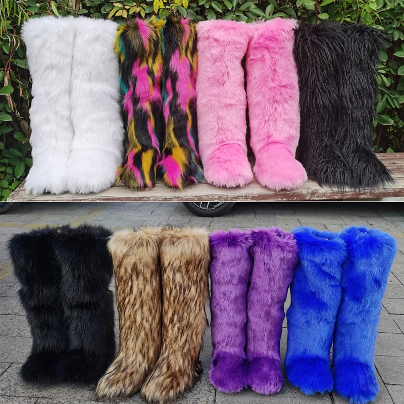 New Woman Boots High Boots Over-the-knee Fur Snow Boots Women's Fashion Warm Wool-like Boots Plus Velvet Padded Winter Boots