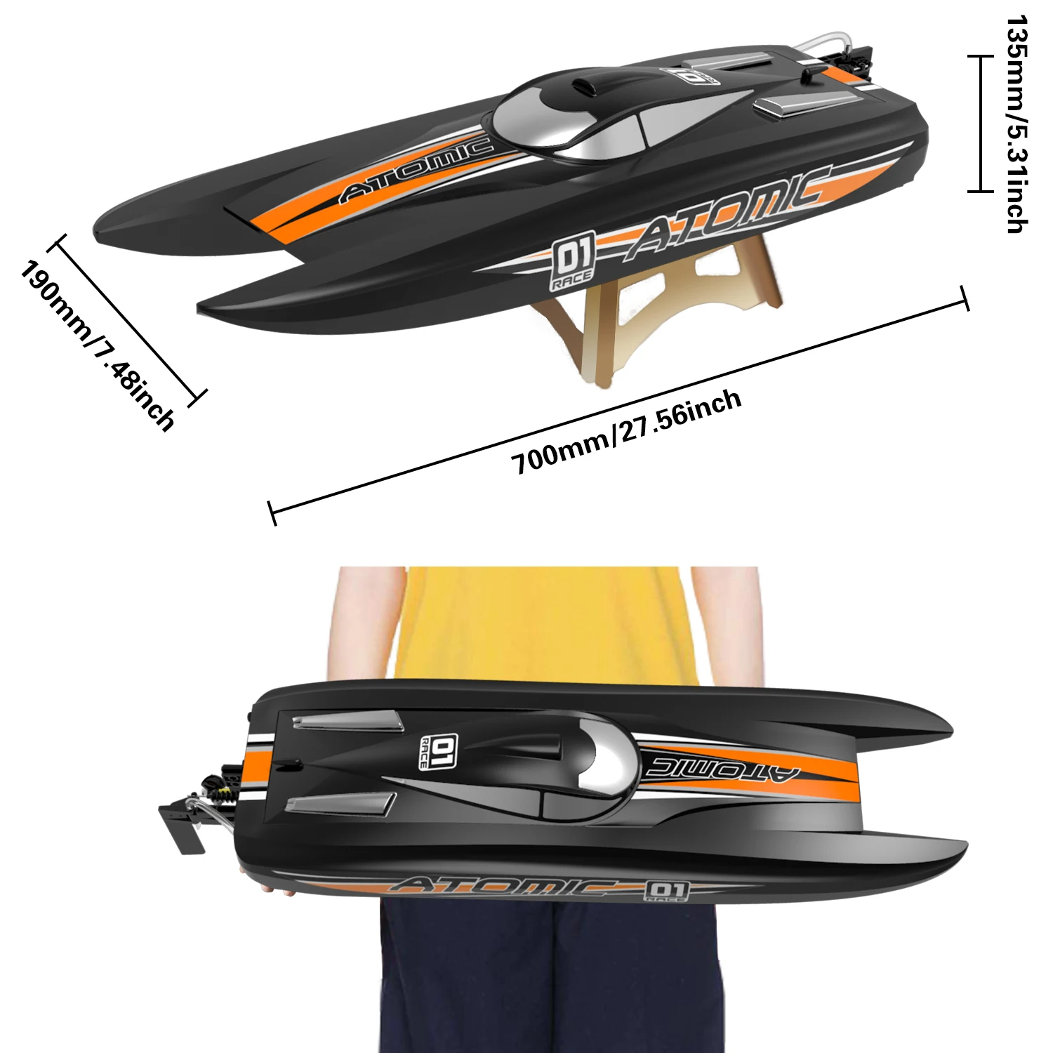 Brushless RC Racing Water Proof Boat High Speed Electronic Remote Control Boat for Adults or Kids RTR(AtomicX 792-6)