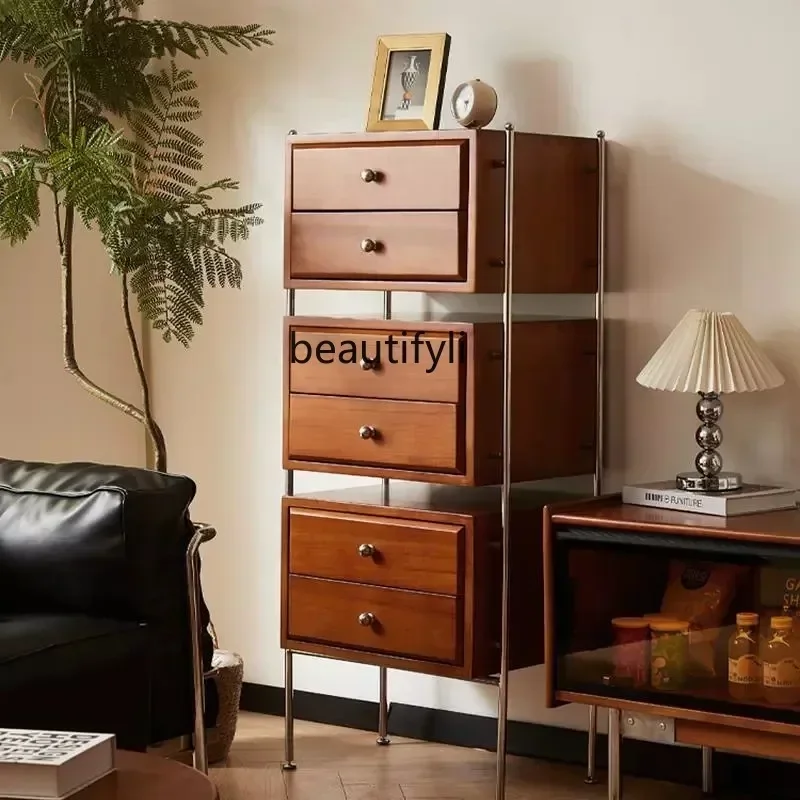 

LJYNordic retro solid wood side cabinet, simple medieval cabinet, wabi-sandy wind multi-purpose storage side cabinet