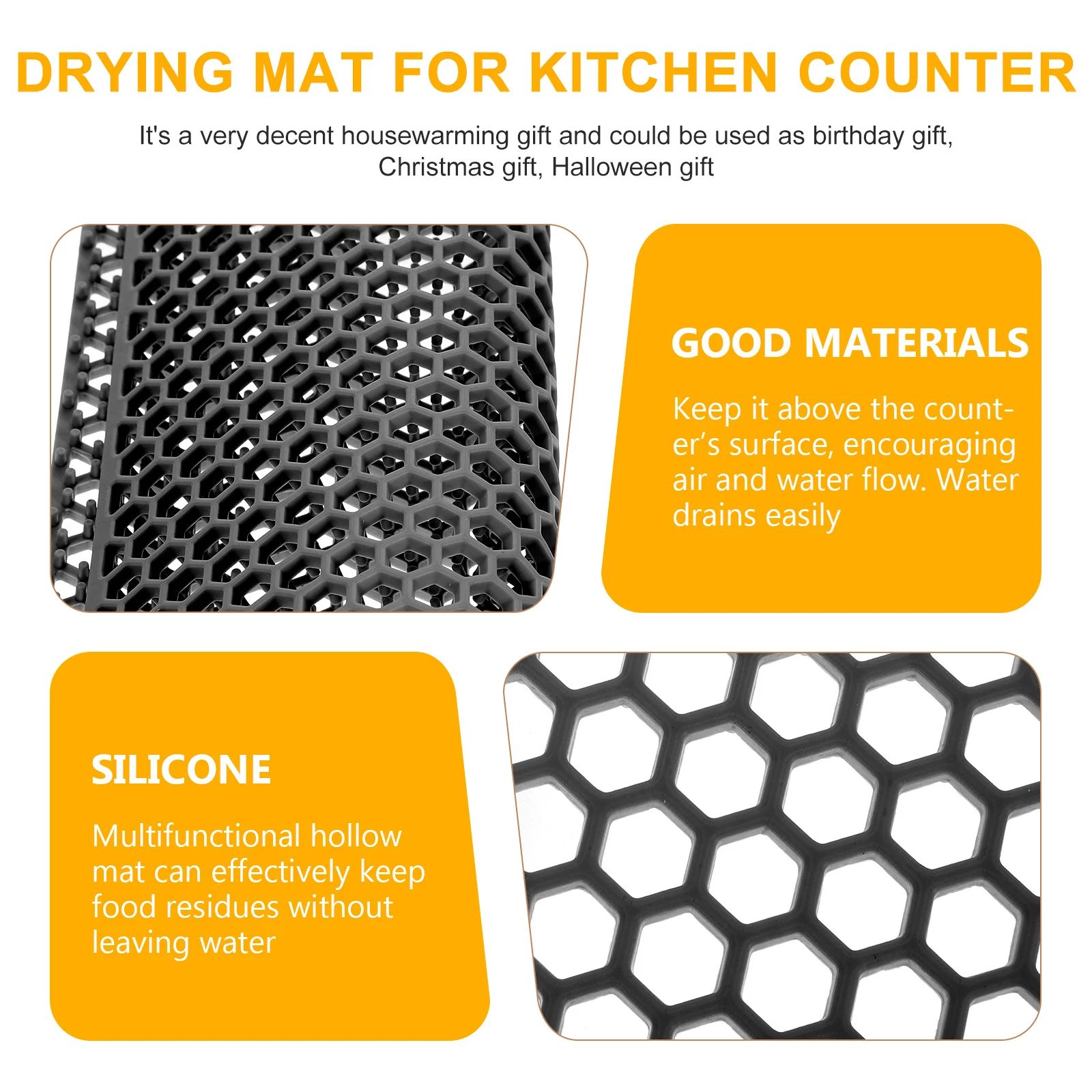 

Silicone Drying Mat for Kitchen Counter Multipurpose Hollow Design Heat Resistant Non Slip Dish Drainer Mats for Home Gift
