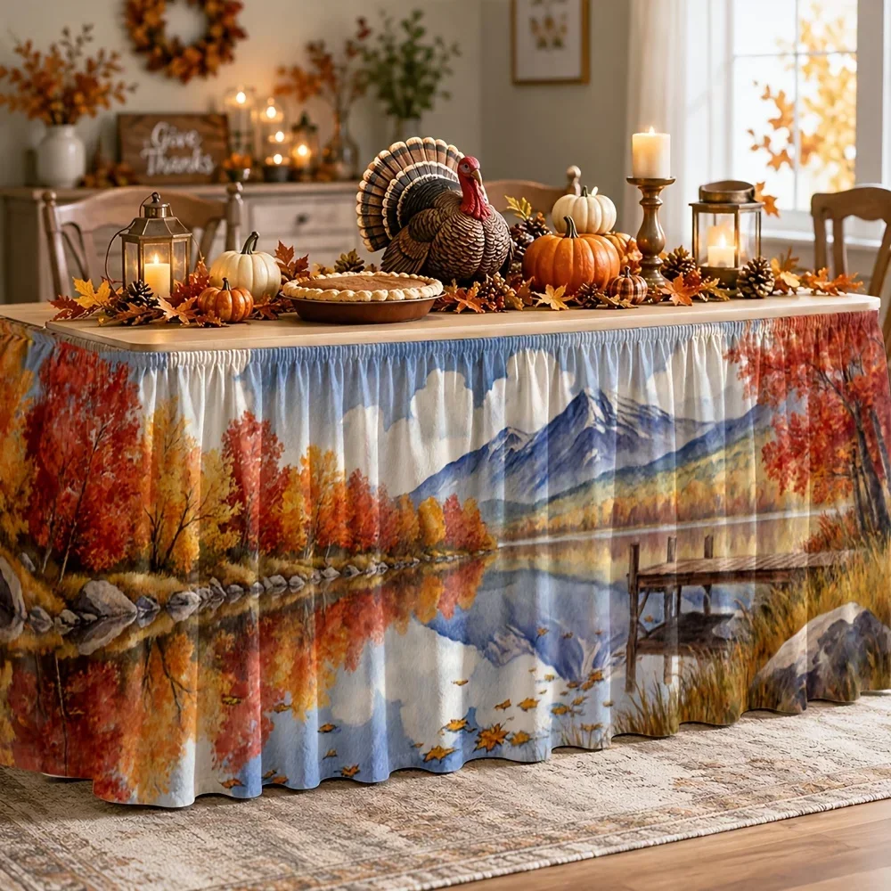 tableskirt autumn lake and mountain scenery picturesque natural tranquility outdoor picnic indoor decorationxzj
