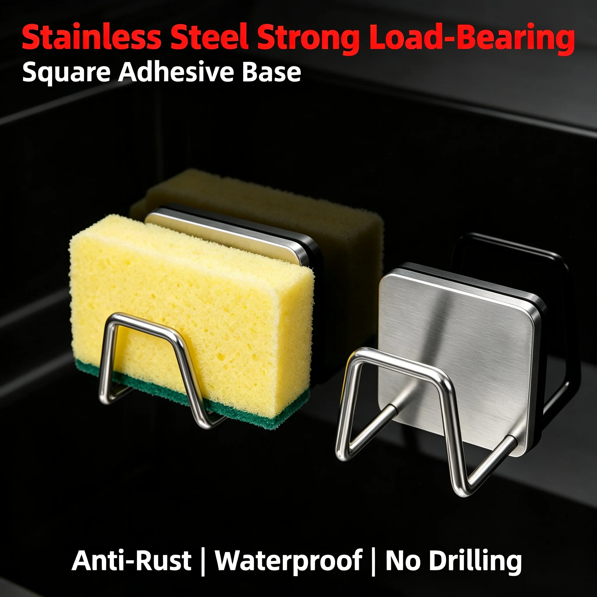 Wall Mounted Kitchen Storage Organizer Self Adhesive Stainless Steel Sink Sponge Holder Drain Drying Chopping Board Hook