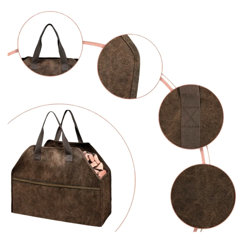 Log Storage Holder for Carrier Canvas Firewood Bag Durable Tote Outdoor Portable Fireplace Stove 203C