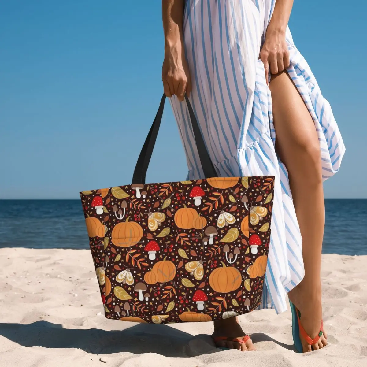 Borsa da viaggio da spiaggia con elementi autunnali, borsa Tote personalizzabile grande capacità fuori regalo di compleanno modello Multi-stile