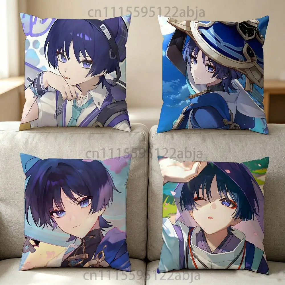 S-Scaramouche G-Genshin Throw Pillow Case 40x40cm Decoration DIY Square Chair Pillowcase Pad Cover