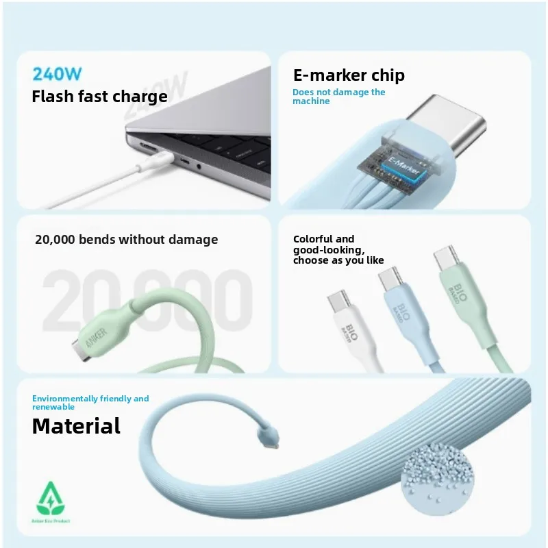 Kabel USB-C do USB-C ANKER 5A, kabel do szybkiego ładowania 240W PD, ekologiczny, kabel do ładowania iPhone 16, MacBook, iPad — zdjęcie produktu 4