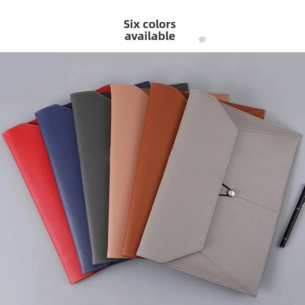 Portable Leather A4 File Bag Thickened Waterproof Document Bag Multi-function Business Clamping Folder For Office Use