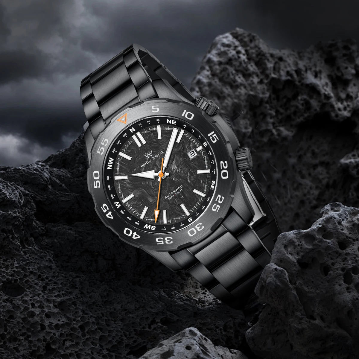 WM-reloj mecánico automático WellyMerck para hombre, cronógrafo luminoso de zafiro, resistente al agua, 300M, Miyota WM157