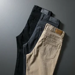 97% Cotton Spring Summer Fashion Straight Men Casual Pants Embroidery Male Trousers Stretch Men's Clothes Khaki Plus Size 40