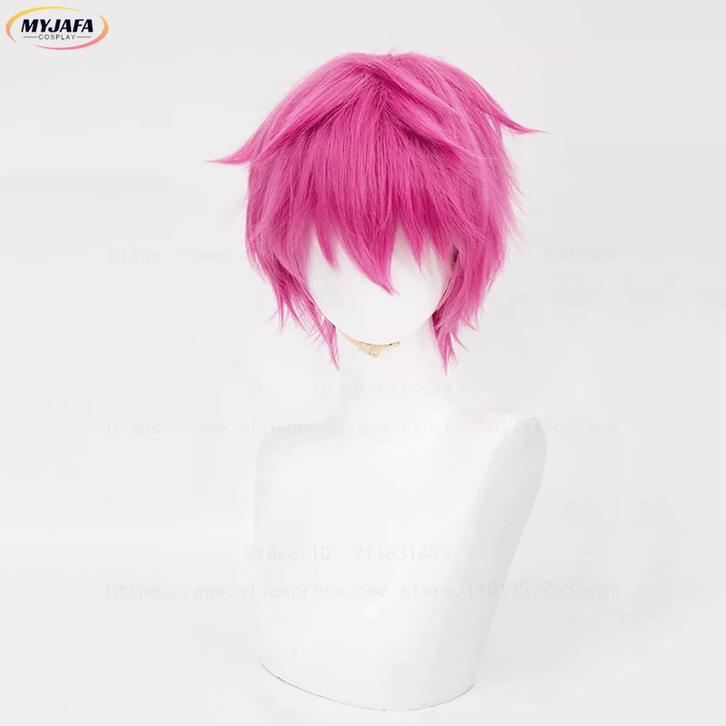 High Quality Saiki Kusuo Cosplay Wig Rose Pink Short Heat Resistant Synthetic Hair Party Anime Role Play Wigs + Wig Cap
