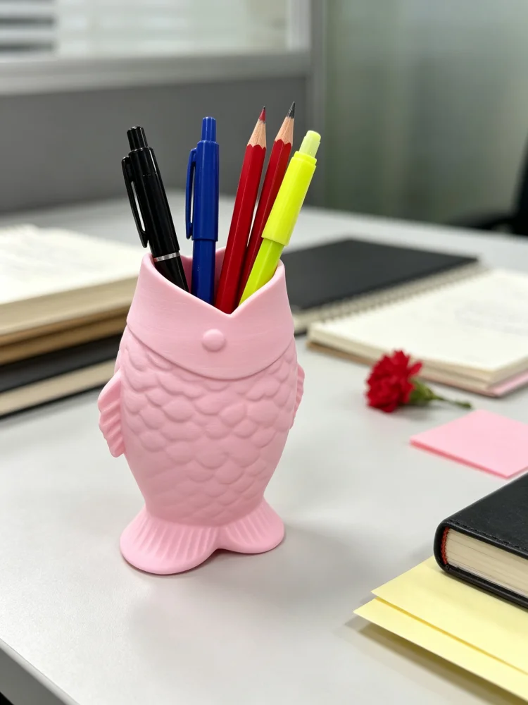Creative Pink Fish-Shaped Pen Holder for Children, Cute Animal Pencil Holder, 3D Printed Three-Dimensional Design Desktop Stationery Organizer, Fun Little Fish-Shaped Pen Container, Student Stationery Storage Box, Stable Base for Placement, Compact and Space-Saving, Suitable as a Children's Holiday Gift or Back-To-School Souvenir, Cute Desktop Decoration Item, Easily Creates a Playful Study Desk Atmosphere
