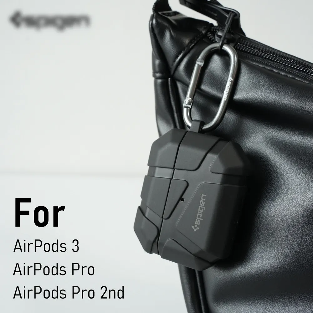 Spigen Rugged Armor Earphone Protective Case For Airpods 4/3/2/1 Pro 2 Meteorite Texture Anti Drop Headphone Cover With Keychain