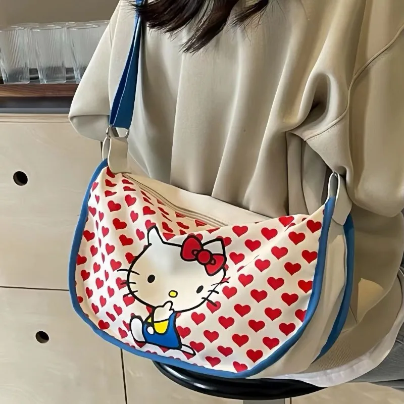 

Sweet Hello Kitty Anime Kawaii Sanrio Female Crossbody Canvas Bag Cute Cartoon Kt Cat Fashion Large Capacity Shoulder Bag Toys