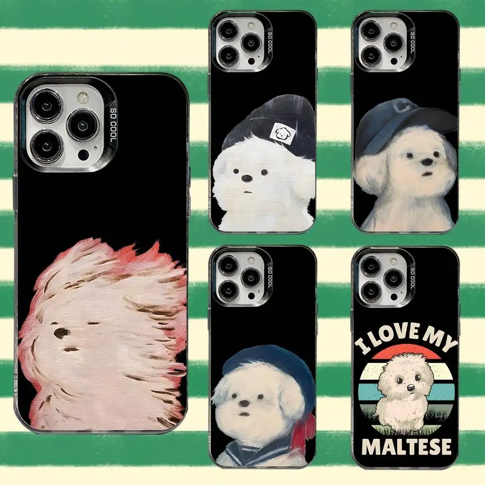 

Maltese Dog Puppy Cute Phone Case For iPhone 16,15,14,13,12,11,8,7,Pro,Max,Plus,Mini,XS,SE Anti Fall Black Matte Hard