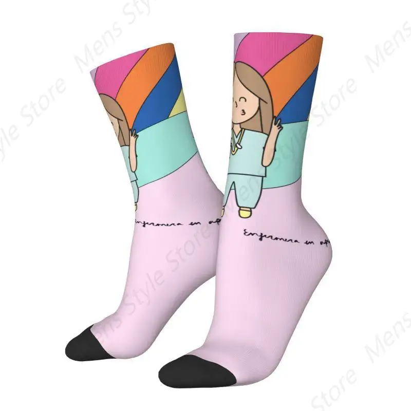 Cartoon Doctor Nurse Printed Dress Socks for Men Women Warm Funny Novelty Crew Socks