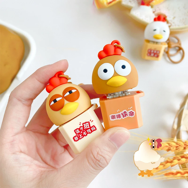 Creative Cute Cuckoo Chicken Keyboard Button Toy Keychain Cartoon Light Up And Sound Doll Chain Backpack Decoration Pendant Gift