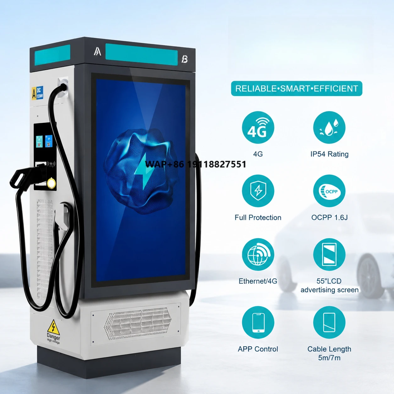 60kW 120kW DC Fast EV Charger Dual CCS2 CCS1 CHAdeMO GBT 55inch Display OCPP1.6J CE Electric Vehicle Charging Station
