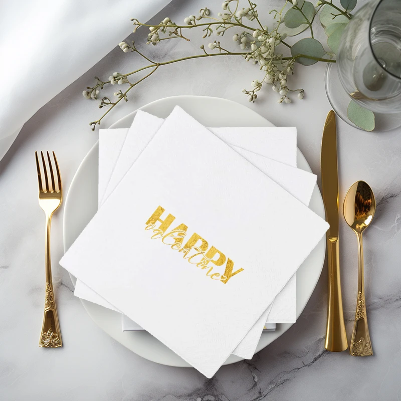 50Pcs  25×25CM  3-layer Gold foil napkin Happy restaurant dance Coffee hall banquet public