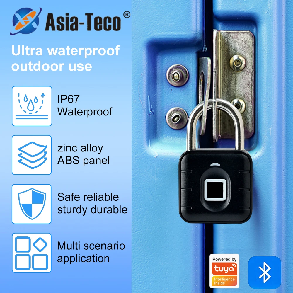 Tuya APP Control Smart Fingerprint Padlock Waterproof Keyless Rechargeable Electronic Anti-Theft Digital Lock for Cabinet Locker