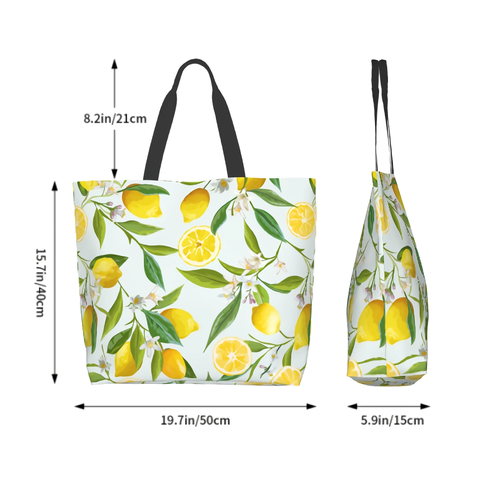 Acquerello limoni Shopping Bag riutilizzabile foglie floreali Tote Bag borsa a tracolla frutta tropicale Casual leggero grande capacità