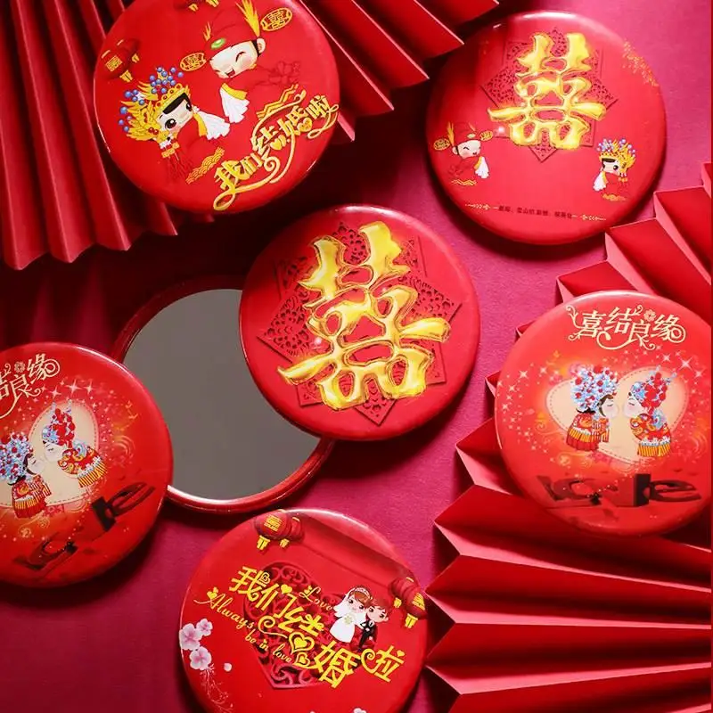 

Red Festive Wedding Mirror Set Bridesmaid Cosmetic Mirror Pair for Brides Chinese Sle Portable eup Mirror