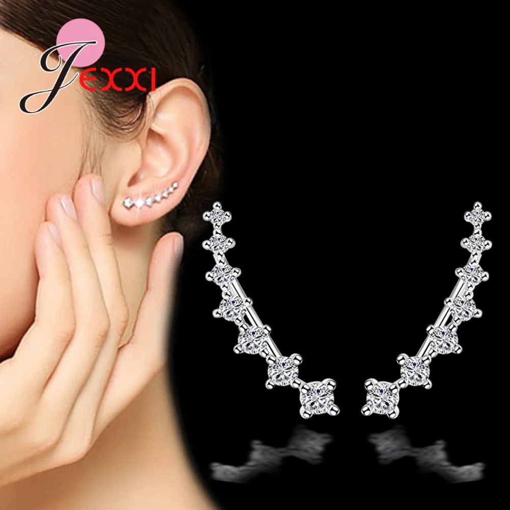 New Statement 925 Sterling Silver Korean Clip Earrings Cuff Women Claw Fake Cartilage Pierced Earings Cubic Zirconia Ear Jewelry