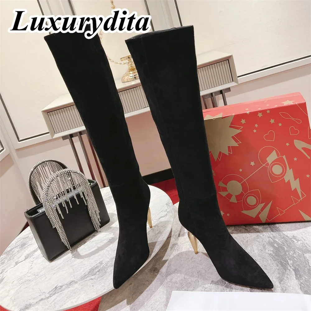 

Top Quality Womens High Heel Boots Luxury Fashion Women Ankle Boots Designer Red heel leather sole over the knee boots 1198