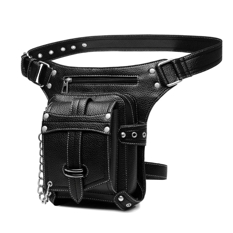 Waist Bag for Men Belt Leg Fanny Pack PU Leather Gothic Shoulder Crossbody Bags Retro Steampunk Travel Bag Drop Shipping