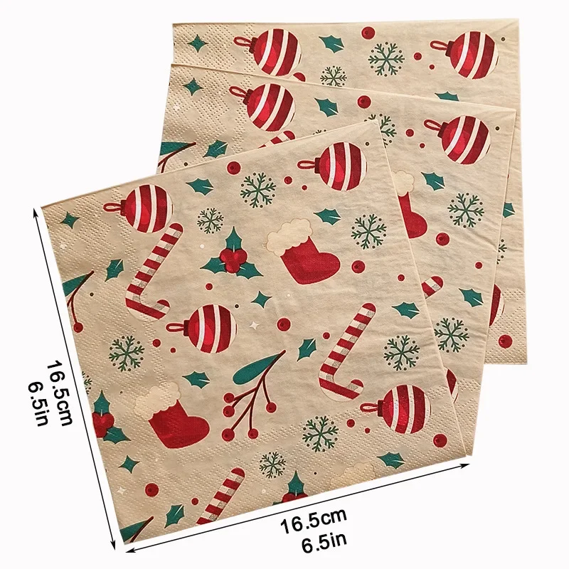 Servilletas de papel desechables con estampado de elementos navideños, manteles individuales de 2 capas, serie navideña, mariposa, Bart, 33cm, 20 piezas/Pac