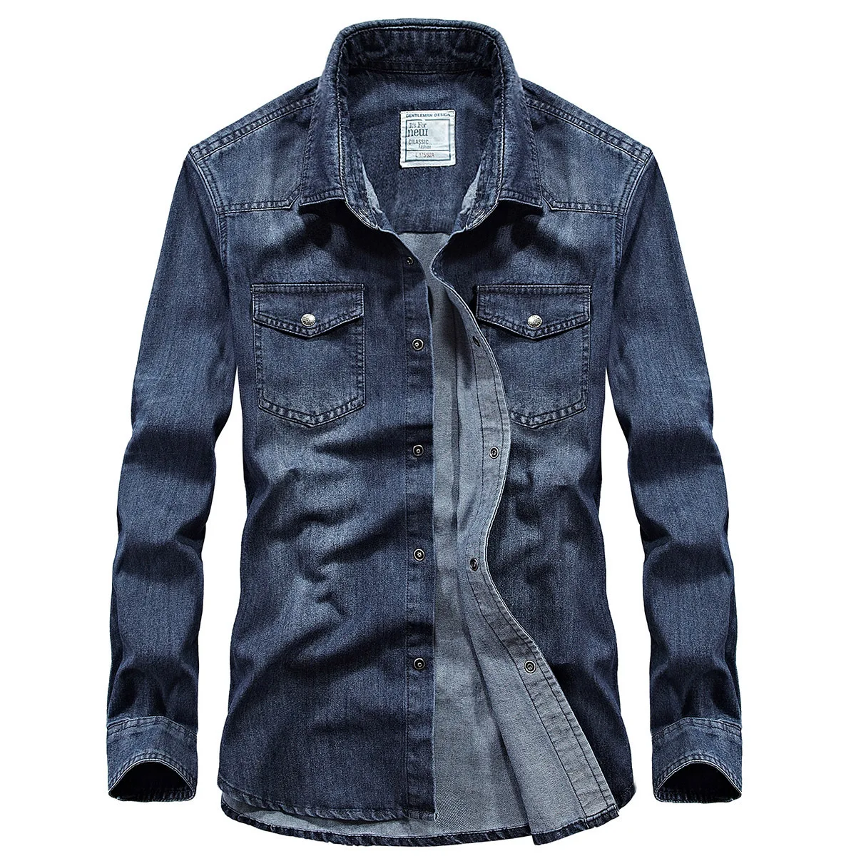 High Quality Men\'s Denim Shirt Long Sleeve Oversized Pure Cotton Overshirt Solid Casual Shirts Men Clothing  4XL A2F6522