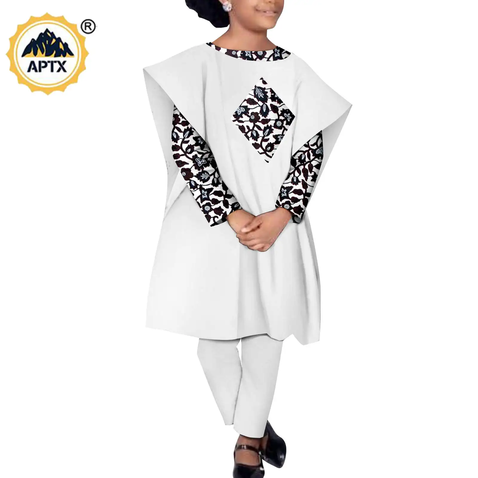 

Africa Clothing Dashiki Boy Girls Print Top Pants and Robe Muslim Sets Bazin Riche Children Kid Outfits Kaftan Outwear Y234018