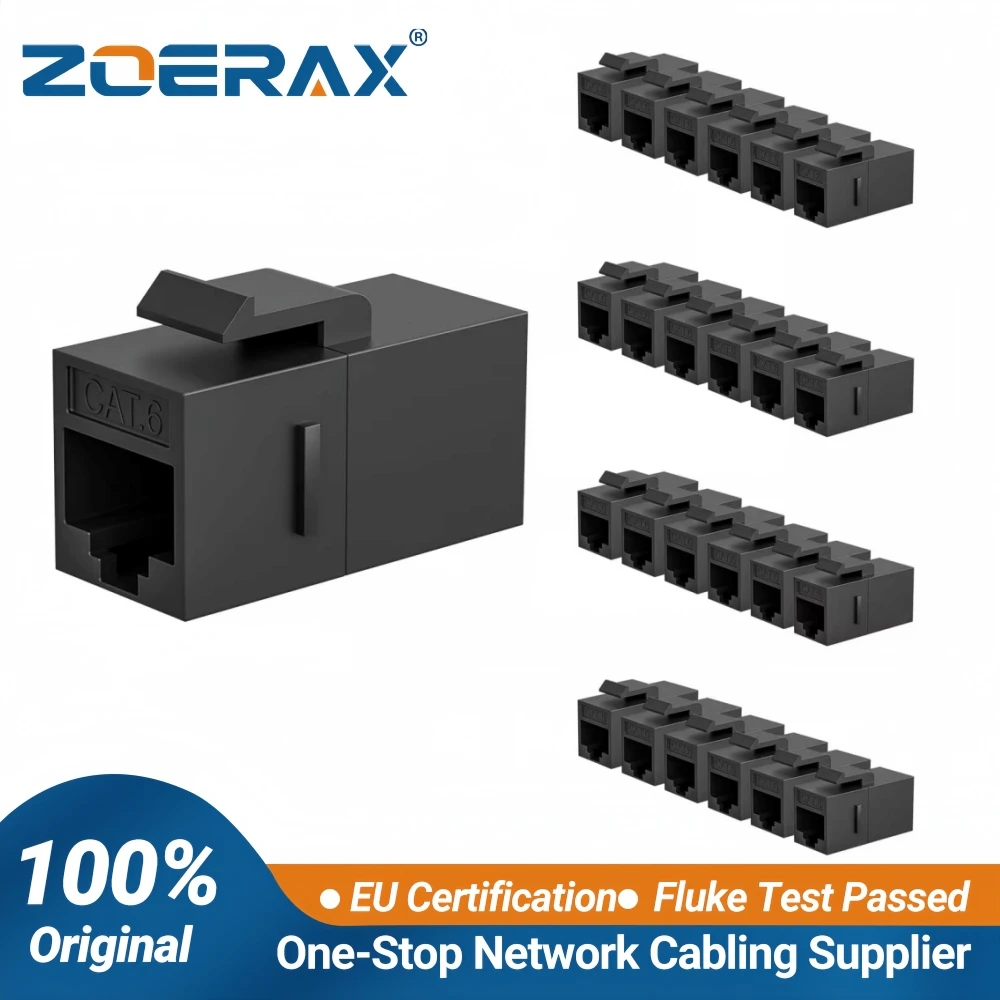 ZOERAX RJ45 Cat6 Cat5e Keystone Coupler, Female to Female Cat6 Cat5e Keystone Jack, UTP Keystone Coupler Insert, Black