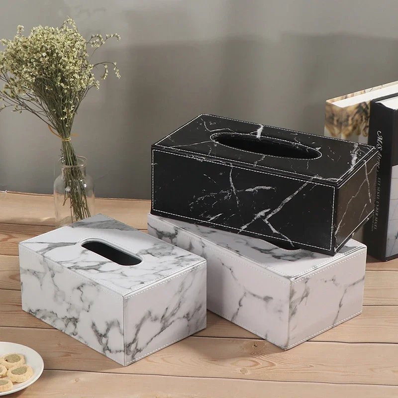 

Nordic Leather Tissue Case Box Container Marble Pattern Home Car Towel Napkin Papers Dispenser Holder Box Case Table Decor