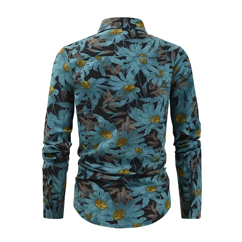 Spring and Autumn 3D Luxury Fashion Retro Flower Pattern Printed Outdoor Street Clothing Men's Long Sleeve Shirt Top Coat