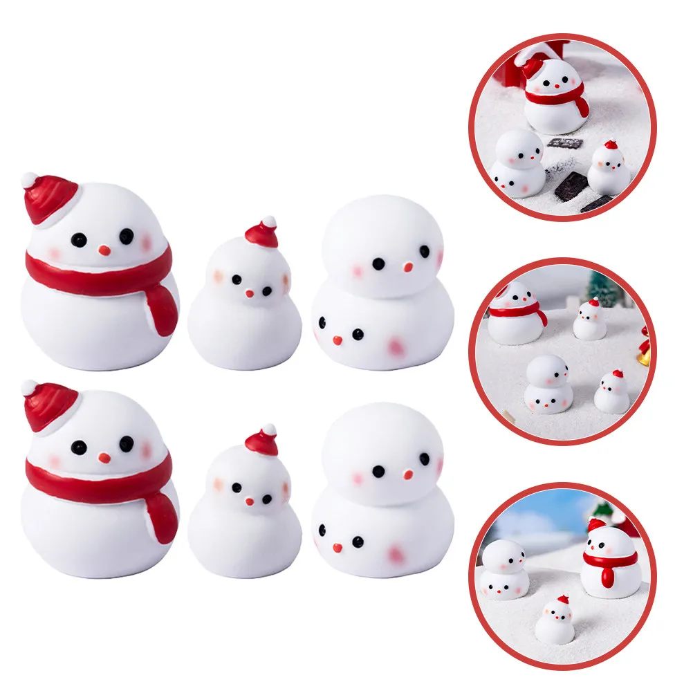 6Pcs Snowman Crystal Ball Miniatures Christmas Holiday Seasonal Decoration Small Resin Snowman Ornament Mini Xmas Decorative