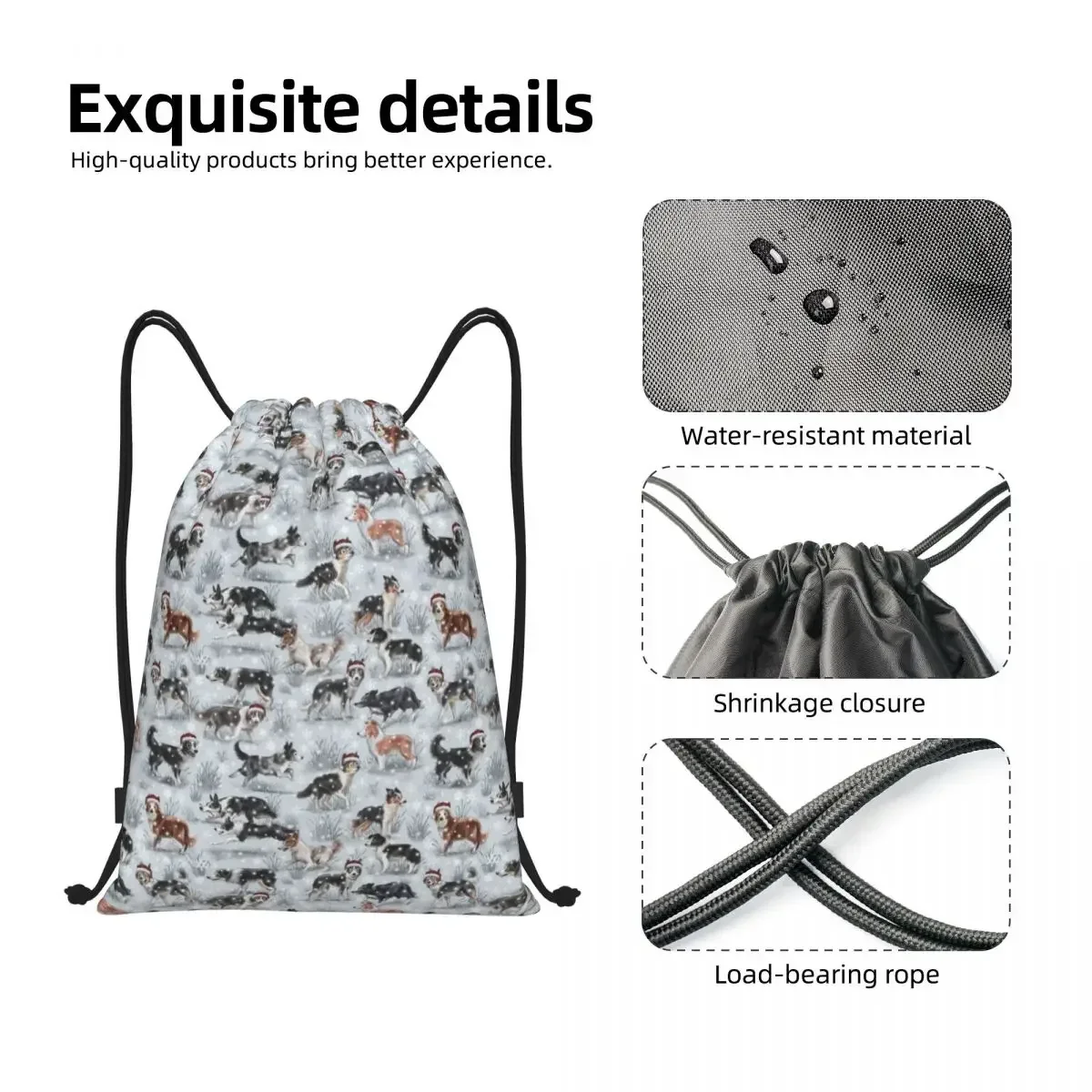 Sac à dos de Noël Border Collie pour hommes et femmes, sac à dos léger, sac de sport pour animaux de compagnie, sacs pour le yoga, mignon, chien de proximité Wstring