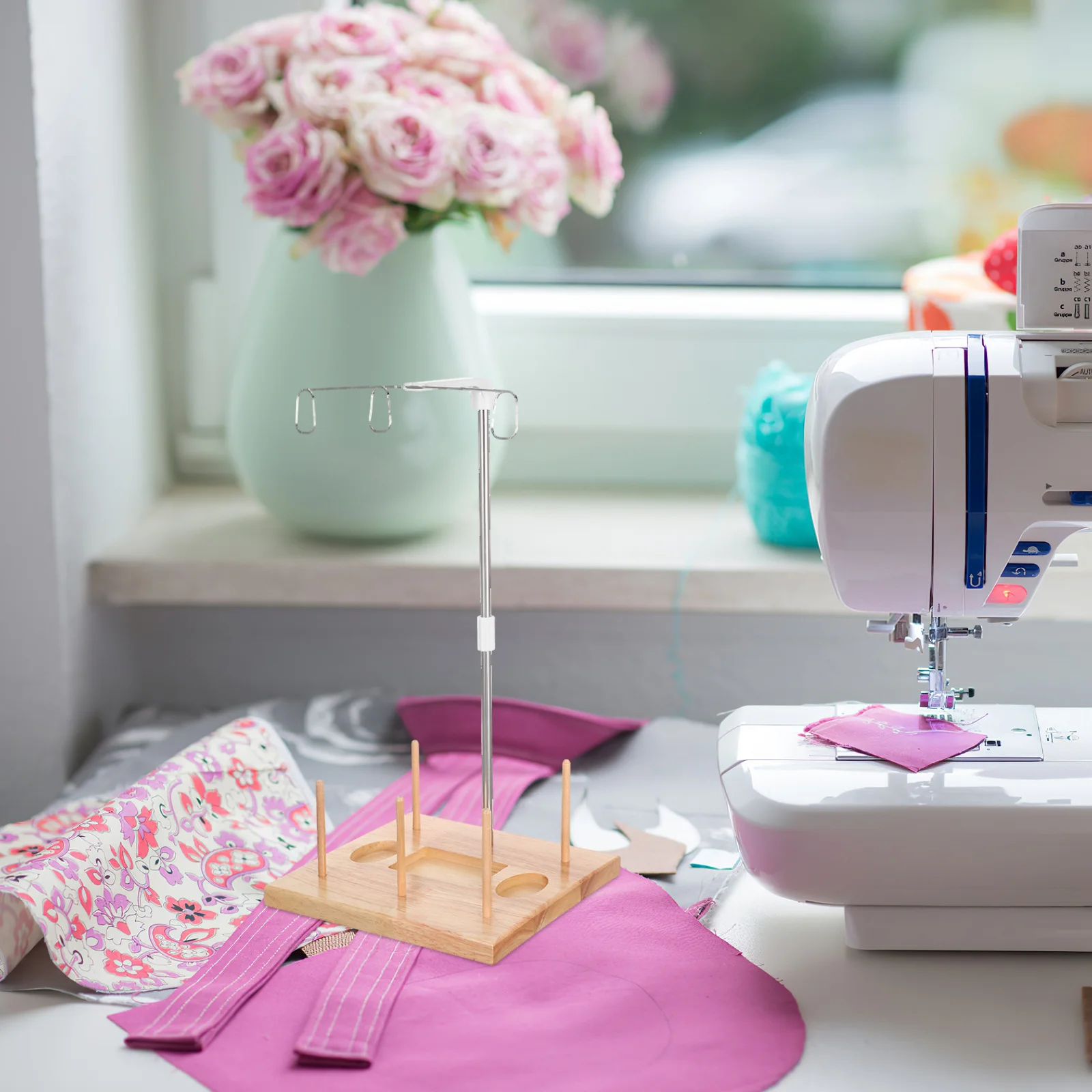 Large Capacity Wood Thread Spool Rack for Sewing Machine Organizers Efficient Overlocking Independent Structure Design