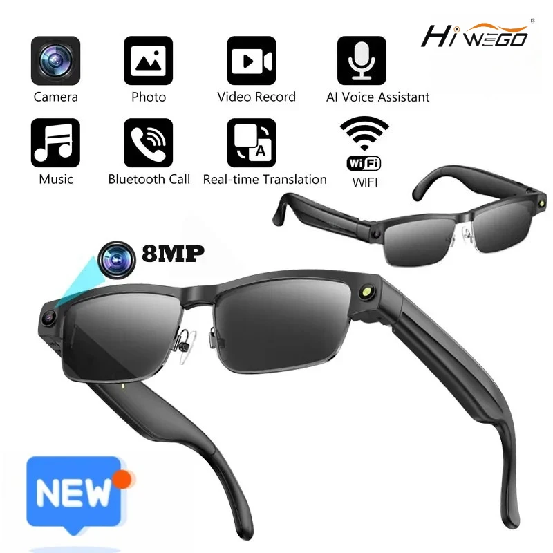 

4K Smart AI Glasses 8MP Camera Recording Videos Photo Recognition Answer Translation BT Call Photochromic Sunglasses Waterproof