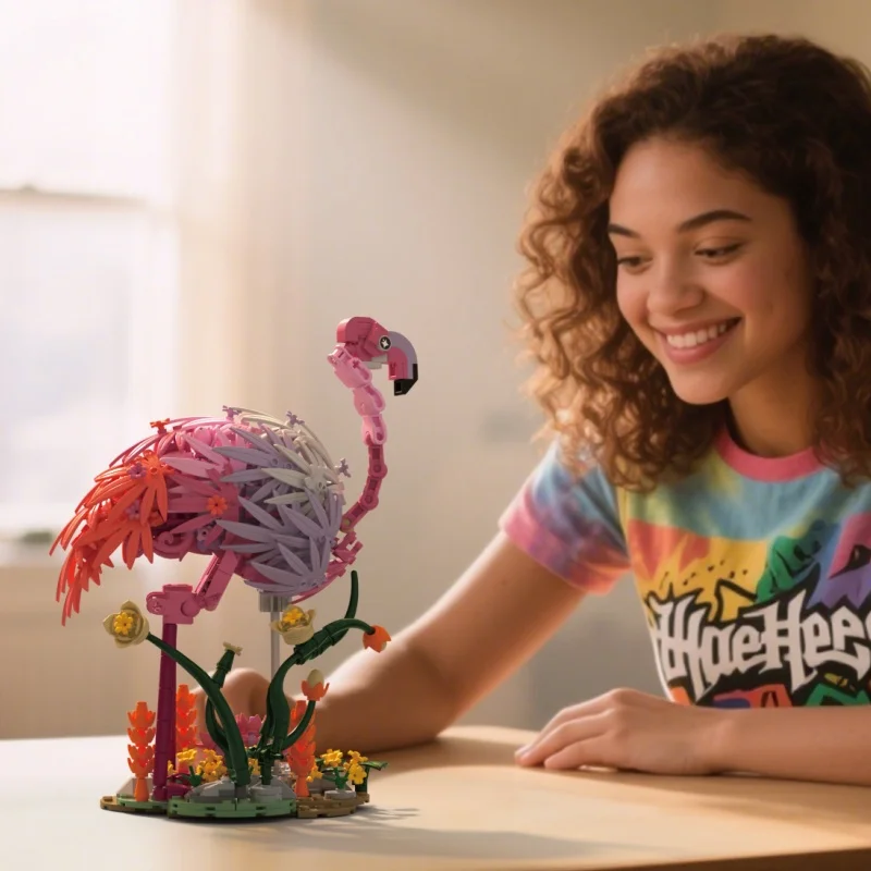 

Dance of Feathers Simulation Flamingo Animal Model Building Block Puzzle Assembly Toys Home Display Ornaments Kids Birthday Gift