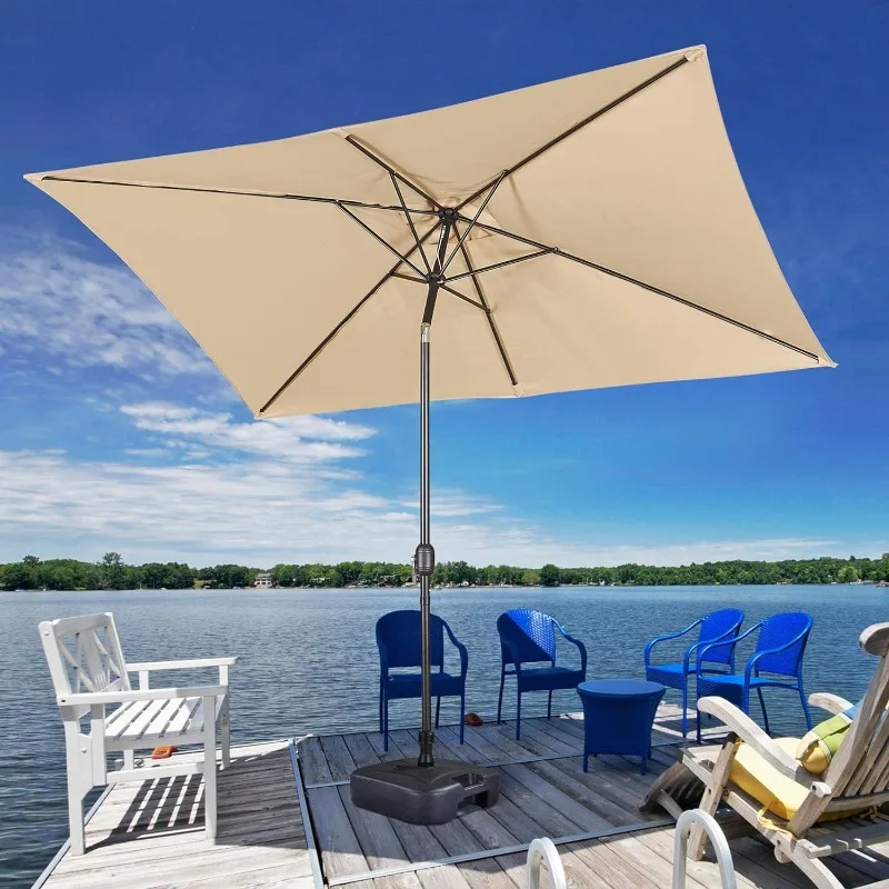 

6.5x10FT Rectangular Outdoor Patio Umbrella Large Market Umbrella w/Push Button Tilt & Crank Lift System & 6 Sturdy Ribs