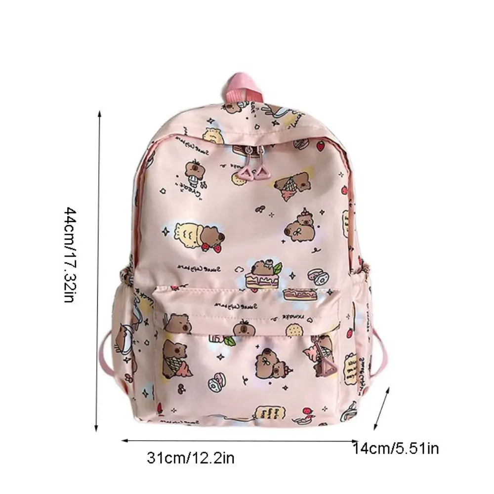 Nylon Capybara Backpack Wide Straps Multi Functional Cartoon Animal Daypack Adjustable Straps Korean Style