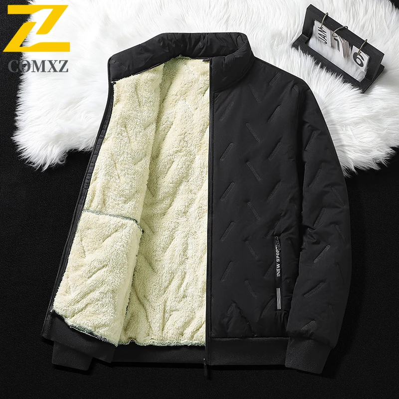 Men's Parka Coat Winter Warm Fleece Lined Stand Collar Business Casual Light Luxury Padding Coat Outdoor Travel Ski Bread Jacket