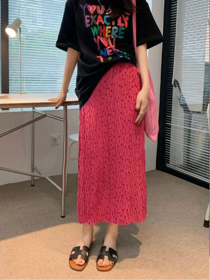 

High Waist A-Line Midi Skirt Polka Dot Slimming Flared Design Korean Style plus Size Summer New Arrival Cover up Straight Cut