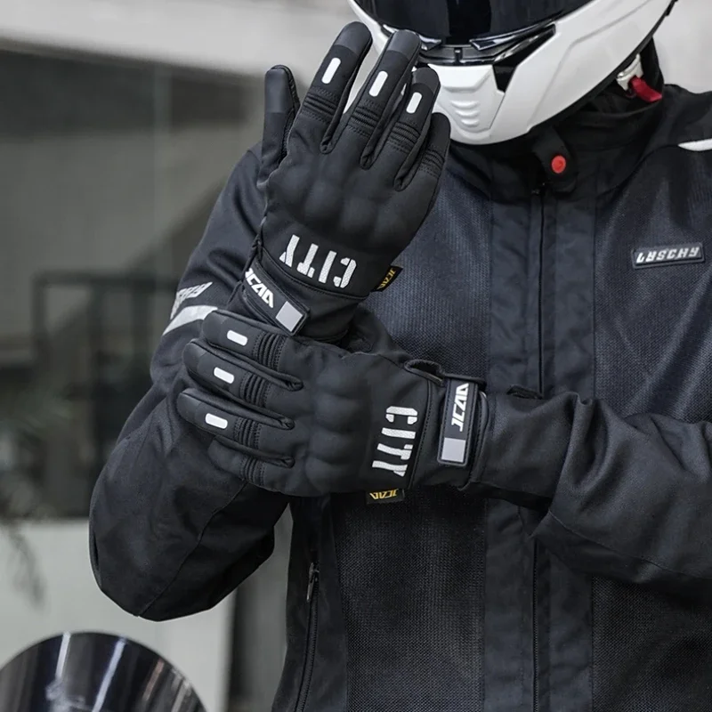 

Spring/Autumn Men Women Daily Safety Motorcycle Riding Gloves, Reflective Windproof Touchscreen Full Finger Non-slip Moto Gloves