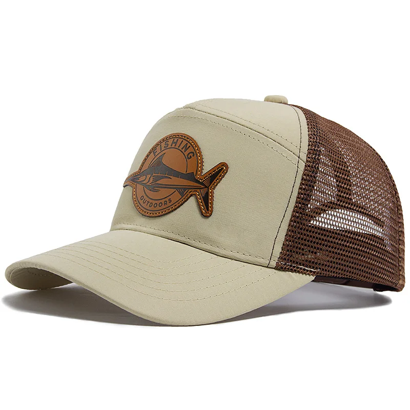 Hot Sale Unisex Seven-Panel Style Trucker Hat Adjustable Baseball Cap Shark Pattern Patch Fishing Hat