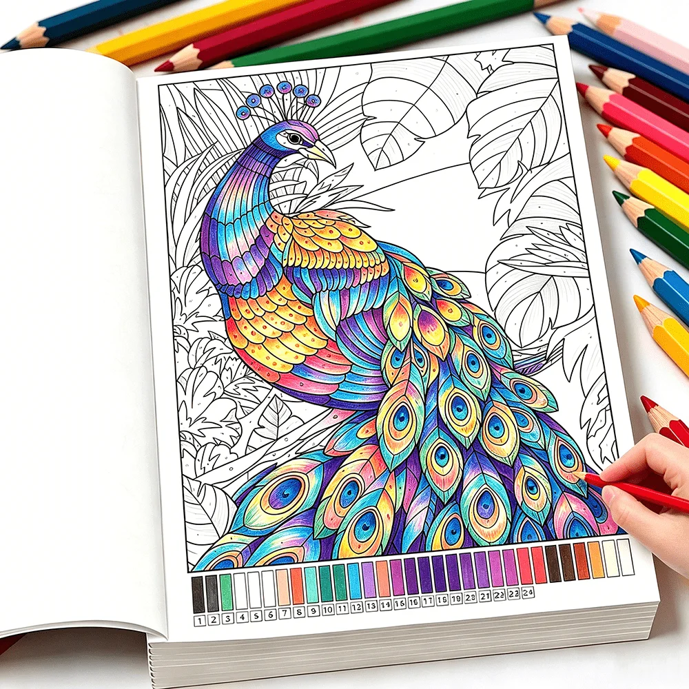Color By Number Coloring Book for Adults 32 Pages, Mandala Flower Nature Animal Stress Relief Painting Art Workbook
